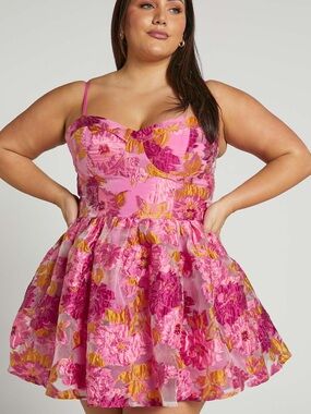 Showpo Pink and Gold Floral Bustier Mini Dress